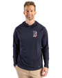 Boston Red Sox Stars & Stripes Cutter & Buck Prospect Epic Confidence Recycled Textured Stretch Mens Hooded Pullover Navy Blue Front