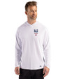 New York Mets Stars & Stripes Cutter & Buck Prospect Epic Confidence Recycled Textured Stretch Mens Hooded Pullover White Front