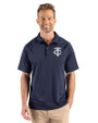 Minnesota Twins Mono Cutter & Buck Prospect Epic Confidence Recycled Textured Stretch Mens Big & Tall Sport Polo Navy Blue Front