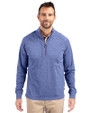 Cutter & Buck Adapt Recycled Soft Knit Stretch Mens Big & Tall Heathered Quarter Zip Pullover Tour Blue Heather Front