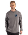 San Jose Earthquakes Cutter & Buck Prospect Recycled Featherlight Stretch Mens Big & Tall Hooded Pullover Elemental Grey Front