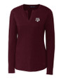 Texas A&M Aggies Cutter & Buck Long Sleeve Womens Double V-Neck Shirt Bordeaux Mannequin