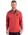 Real Salt Lake Cutter & Buck Forge Recycled Four-Way Stretch Mens Quarter Zip Pullover Cardinal Red Heather Front