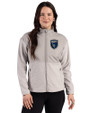 San Jose Earthquakes Cutter & Buck Hunts Point Recycled Fleece Womens Hybrid Full Zip Jacket Polished Medium Gray Front
