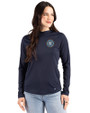 New York City FC Cutter & Buck Prospect Recycled Featherlight Stretch Womens Hooded Pullover Navy Blue Front