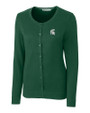 Michigan State Spartans Cutter & Buck Lakemont Womens Cardigan Sweater Hunter Green Mannequin