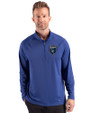 San Jose Earthquakes Cutter & Buck Prospect Recycled Featherlight Stretch Mens Quarter Zip Tour Blue Front