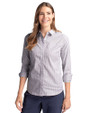 Cutter & Buck Easy Care Stretch Oxford Stripe Womens Long Sleeve Button Down Shirt Charcoal Front
