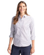 Cutter & Buck Easy Care Stretch Oxford Stripe Womens Long Sleeve Button Down Shirt French Blue Front