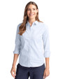 Cutter & Buck Easy Care Stretch Oxford Stripe Womens Long Sleeve Button Down Shirt Light Blue Front