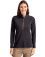 Cutter & Buck Adapt Recycled Soft Knit Stretch Womens Half Zip Pullover Black/Orange Front