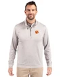 Clemson Tigers Cutter & Buck Stealth Heathered Quarter Zip Mens Pullover Polished Medium Gray Front