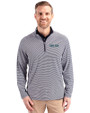 Boston Red Sox City Connect- Cutter & Buck Virtue Recycled Micro Stripe Featherlight Pique Mens Big & Tall Quarter Zip Pullover Navy Blue/White Front