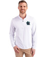 Miami Marlins City Connect- Cutter & Buck Virtue Recycled Featherlight Pique Mens Big & Tall Quarter Zip Pullover White Front
