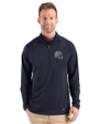 New England Patriots NFL Helmet Cutter & Buck Prospect Recycled Featherlight Stretch Mens Quarter Zip Navy Blue Front