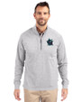 Miami Marlins City Connect- Cutter & Buck Adapt Recycled Soft Knit Stretch Mens Big & Tall Heathered Quarter Zip Pullover Polished Heather Front