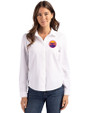 Colorado Rockies City Connect- Cutter & Buck Advantage Epic Confidence Recycled Tri-Blend Pique Womens Long Sleeve Button Down Shirt White Front