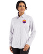 Colorado Rockies City Connect- Cutter & Buck Skyline Recycled Gingham Womens Long Sleeve Spread Collar Dress Shirt Concrete/White Front
