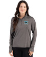 Carolina Panthers Historic Cutter & Buck Forge Recycled Four-Way Stretch Womens Quarter Zip Pullover Dark Black Heather Front