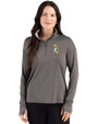 Green Bay Packers Historic Cutter & Buck Forge Recycled Four-Way Stretch Womens Quarter Zip Pullover Dark Black Heather Front