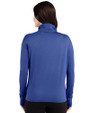 New England Patriots Historic Cutter & Buck Forge Recycled Four-Way Stretch Womens Quarter Zip Pullover Tour Blue Heather Back