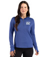 New York Giants Historic Cutter & Buck Forge Recycled Four-Way Stretch Womens Quarter Zip Pullover Tour Blue Heather Front