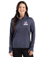 Cleveland Browns Americana Cutter & Buck Forge Recycled Four-Way Stretch Womens Quarter Zip Pullover Dark Navy Blue Heather Front