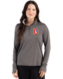 Denver Broncos Historic Cutter & Buck Forge Recycled Four-Way Stretch Womens Quarter Zip Pullover Dark Black Heather Front