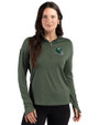 New York Jets NFL Helmet Cutter & Buck Forge Recycled Four-Way Stretch Womens Quarter Zip Pullover Dark Hunter Heather Front
