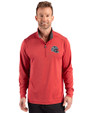 New England Patriots NFL Helmet Cutter & Buck Forge Recycled Four-Way Stretch Mens Quarter Zip Pullover Cardinal Red Heather Front