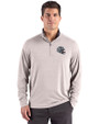 New England Patriots NFL Helmet Cutter & Buck Forge Recycled Four-Way Stretch Mens Quarter Zip Pullover Polished Heather Front