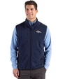 Denver Broncos Cutter & Buck Hunts Point Recycled Fleece Mens Hybrid Full Zip Vest Navy Blue Front