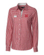Nebraska Cornhuskers Cutter & Buck Womens Long Sleeve League Gingham Shirt Cardinal Red Mannequin