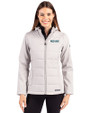 Boston Red Sox City Connect- Cutter & Buck Evoke Epic Versatility Recycled Hybrid Softshell Womens Full Zip Hooded Jacket CONCRETE Front