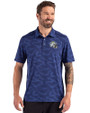 Los Angeles Chargers NFL Helmet Cutter & Buck Coastline Recycled Double Peached Camo Print Mens Polo Tour Blue Front