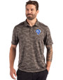 Los Angeles Rams Historic Cutter & Buck Coastline Recycled Double Peached Camo Print Mens Polo Elemental Grey Front