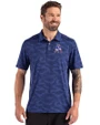New England Patriots Historic Cutter & Buck Coastline Recycled Double Peached Camo Print Mens Polo Tour Blue Front
