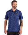New York Giants NFL Helmet Cutter & Buck Coastline Recycled Double Peached Camo Print Mens Polo Tour Blue Front