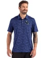 New York Giants NFL Helmet Cutter & Buck Coastline Recycled Double Peached Camo Print Mens Polo Tour Blue Front