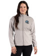 Detroit Lions NFL Helmet Cutter & Buck Hunts Point Recycled Fleece Womens Hybrid Full Zip Jacket Polished Medium Gray Front