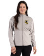 Pittsburgh Steelers Historic Cutter & Buck Hunts Point Recycled Fleece Womens Hybrid Full Zip Jacket Polished Medium Gray Front