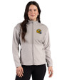 Green Bay Packers NFL Helmet Cutter & Buck Hunts Point Recycled Fleece Womens Hybrid Full Zip Jacket Polished Medium Gray Front
