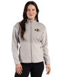 Baltimore Ravens Cutter & Buck Hunts Point Recycled Fleece Womens Hybrid Full Zip Jacket Polished Medium Gray Front