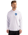 Los Angeles Rams Historic Cutter & Buck Prospect Recycled Featherlight Stretch Mens Hooded Pullover White Front