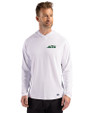 New York Jets Cutter & Buck Prospect Recycled Featherlight Stretch Mens Hooded Pullover White Front