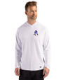 New England Patriots Historic Cutter & Buck Prospect Recycled Featherlight Stretch Mens Hooded Pullover White Front