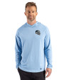 Carolina Panthers NFL Helmet Cutter & Buck Prospect Recycled Featherlight Stretch Mens Hooded Pullover Atlas Light Blue Front