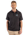 Carolina Panthers NFL Helmet Cutter & Buck Prospect Recycled Featherlight Stretch Mens Sport Polo Black Front