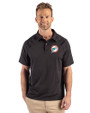 Miami Dolphins Historic Cutter & Buck Prospect Recycled Featherlight Stretch Mens Sport Polo Black Front