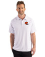 Cleveland Browns Helmet Cutter & Buck Prospect Recycled Featherlight Stretch Mens Sport Polo White Front